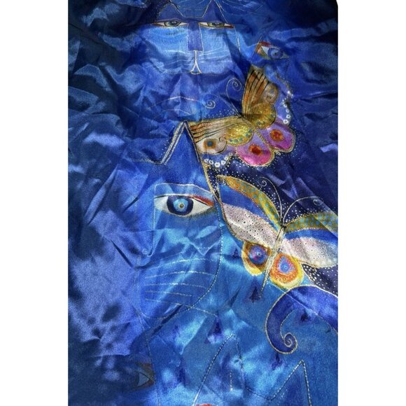 Laurel Burch Indigo Cats Pants Womens XL Satin Blue Lounge Pajama Folk Art PJs - Picture 7 of 8